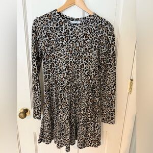 Zara Leopard Print Long Sleeve Knit Dress